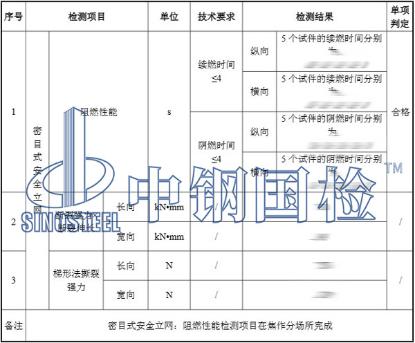 安全網檢測項目結果