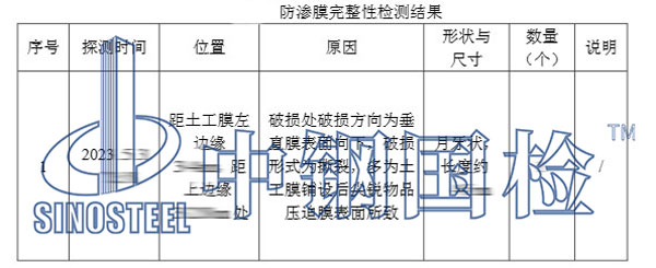 防滲材料完整性檢測結果