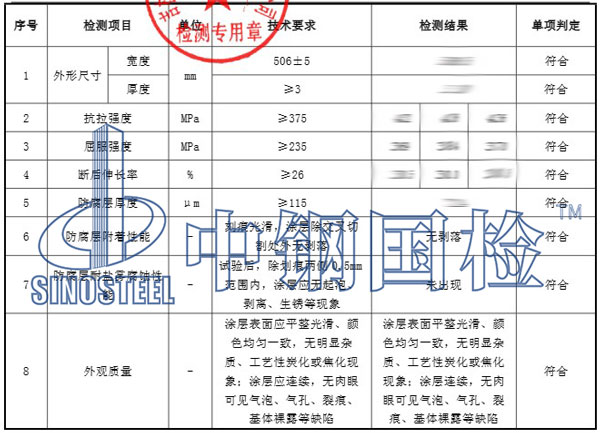 波形護欄原材料檢測項目結果