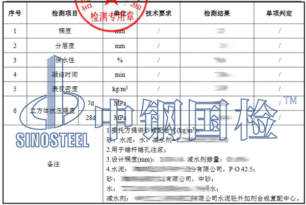 水泥砂漿檢測項目結果