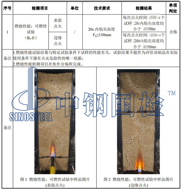 紡織品防火檢測項目結果