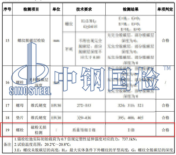 螺栓探傷檢測結果
