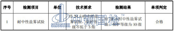 彈條扣件耐中性鹽霧試驗檢測項目結果