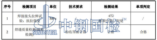 焊接接頭質量檢測結果