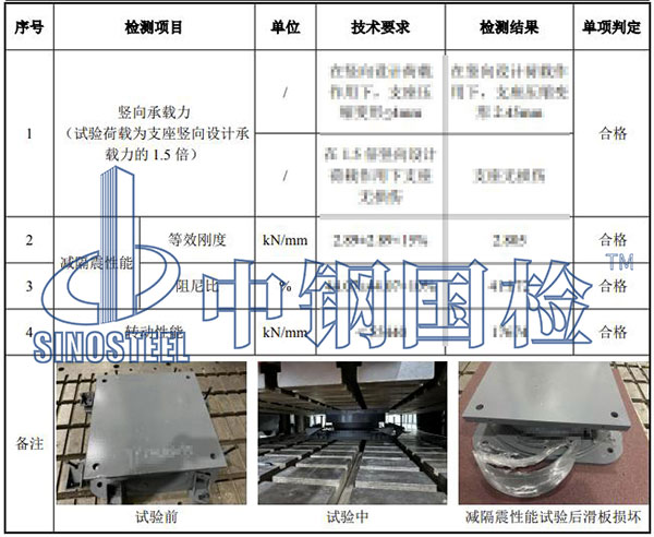 隔震支座檢測項目結果