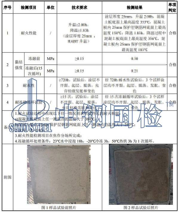 隧道防火涂料檢測(cè)結(jié)果